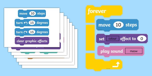 Scratch coding blocks displayed for beginner programming