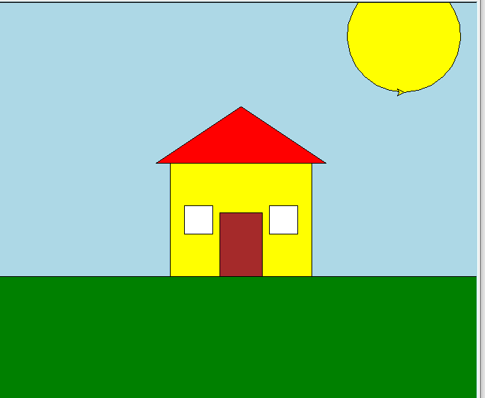 2D House with shapes and colours using Python Turtle