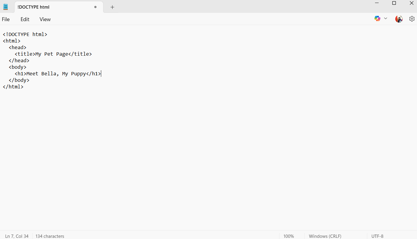 basic html code for heading