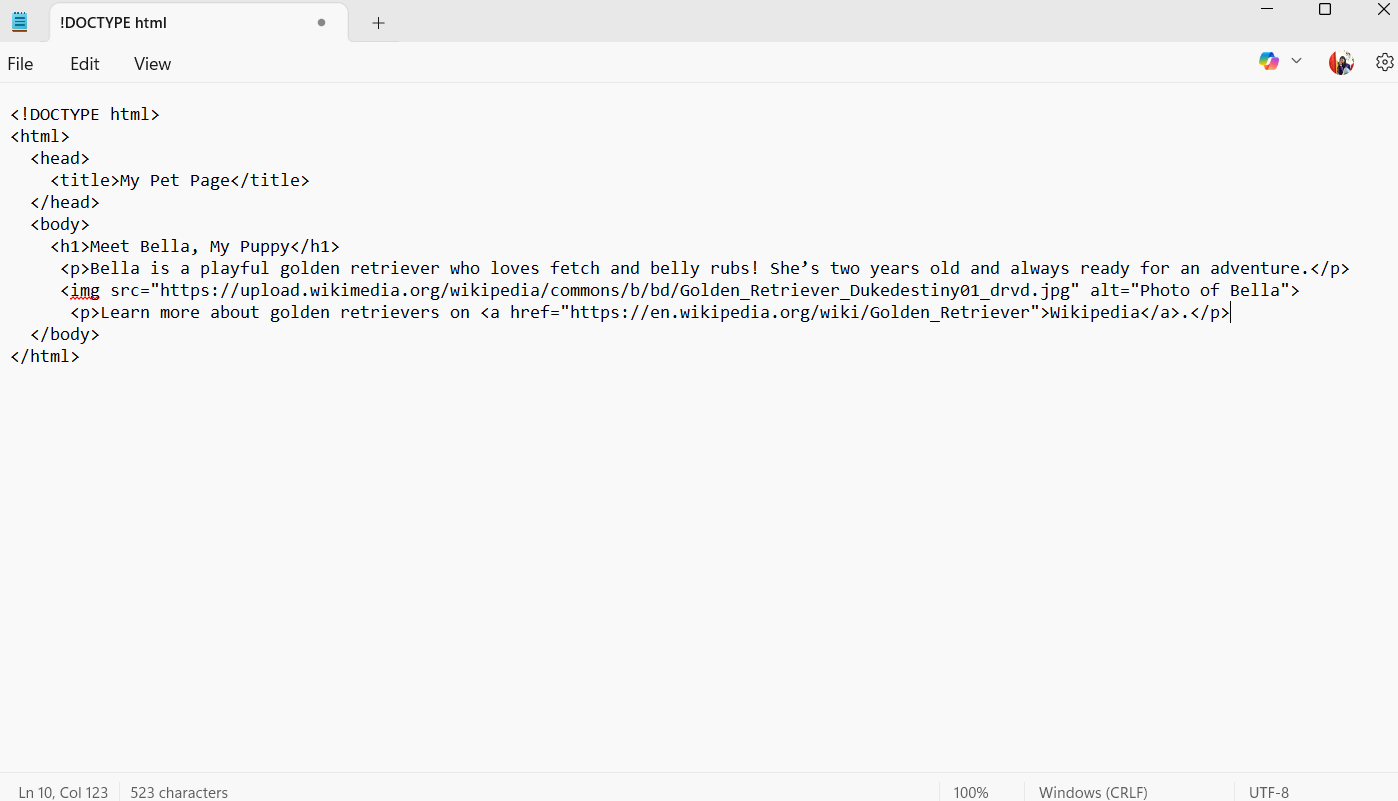 basic html code for linking another page