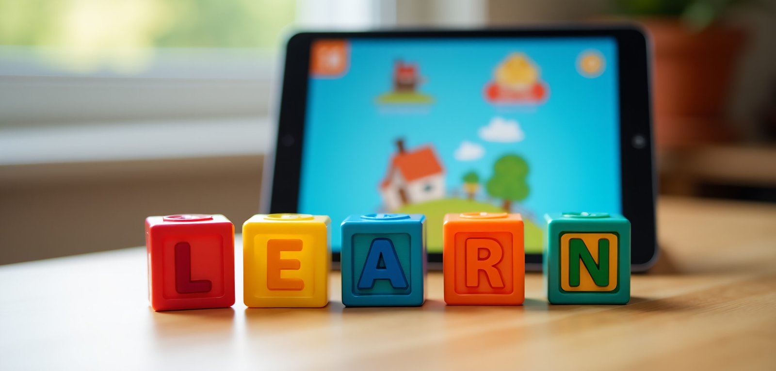 Learning Blocks and Tablet in Colorful Educational Setup